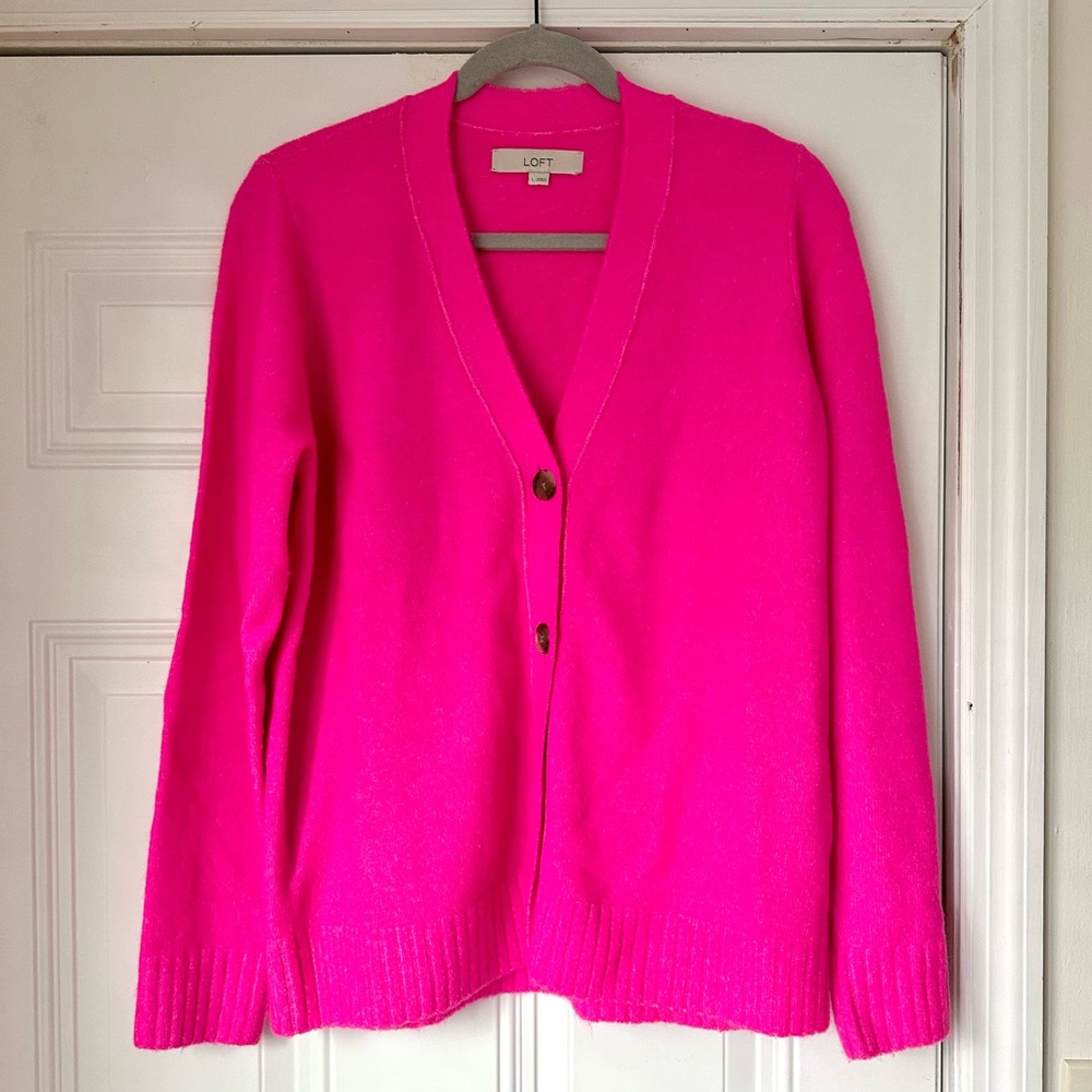 LOFT neon pink button cardigan